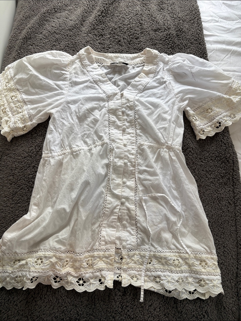 Sea New York White Lace-Trim Button dress